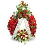 Corona funeraria en tonos rojos