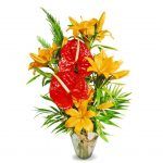 Ramo rojo y naranja con anthurium y lilium
