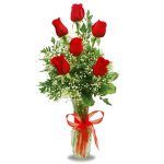 6 rosas rojas de tallo largo